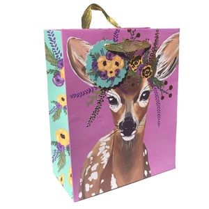 OCS Designs Flower Crown Deer Foil Gift Bag w/Tag (GB026), Medium
